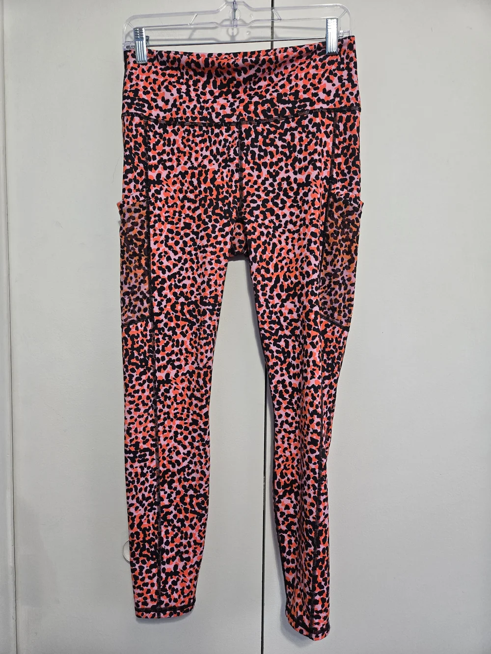 Fabletics PowerHold Leopard Print Leggings‎ Womens S Pink Orange Pocket